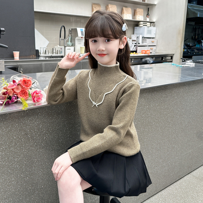 女童毛衣加绒打底衫秋冬2025新款洋气儿童针织内搭女孩中大童冬装