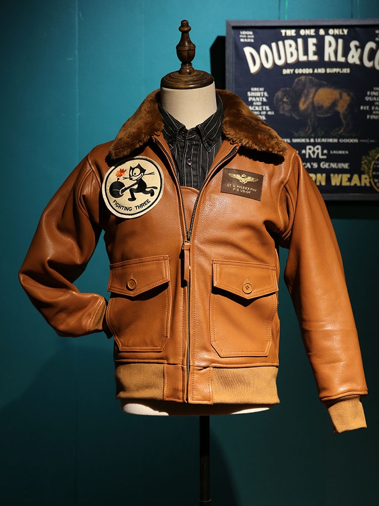 菲力猫G1海空飞行员真皮夹克男休闲羊毛领头层牛皮皮衣外套
