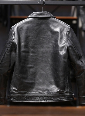 复古日系穆赫兰道头层马皮皮衣男翻领轻蜡染树膏真皮夹克