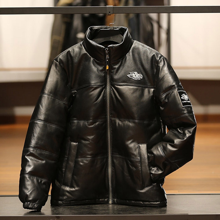 运动休闲真皮羽绒服鹅绒服男士HARLEY ANGEL牛皮绵羊皮羽绒外套