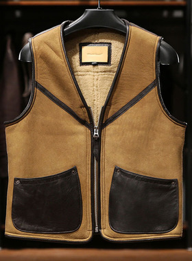 BuPaiDui复古皮毛一体马甲连帽风雪帽皮草坎肩加厚皮毛背心