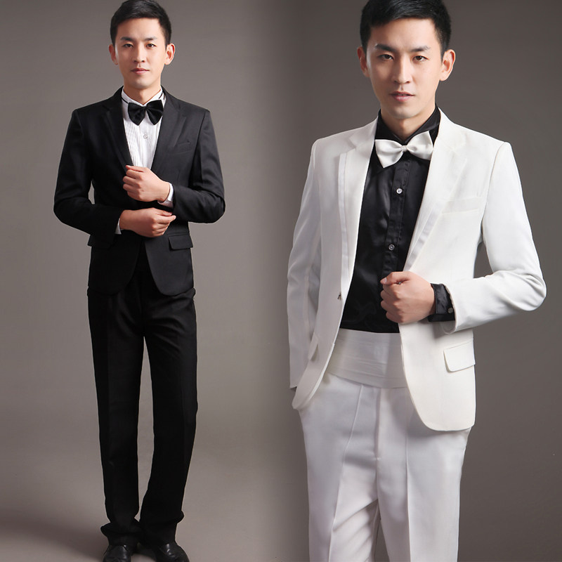 合唱服男装成人五件套西服套装黑白色衬衫领结男士合唱团演出服装