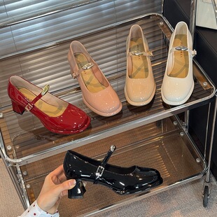 大尧爆款通勤玛丽珍单鞋高跟鞋女2026新款一字带 粗跟女鞋气质