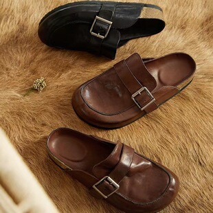 水洗马皮勃肯~心愿口袋。软包头拖鞋女春季手工博肯女鞋平底舒适