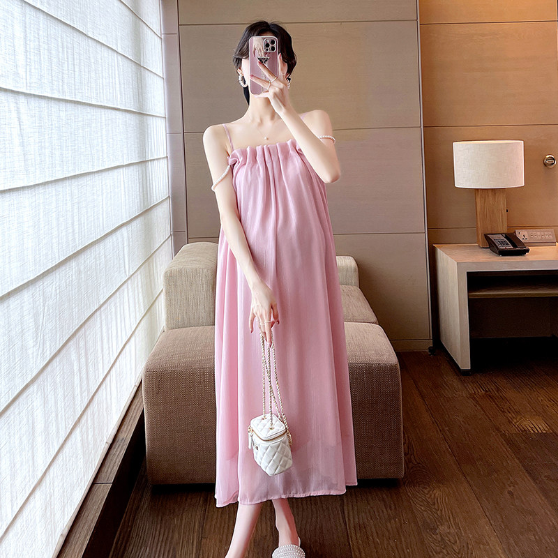 MATERNITY SUMMER 2024 NEW FASHION SUMMER DRESS KNITWEAR TOP + SUNDRESS TWO-PIECE DRESS SET