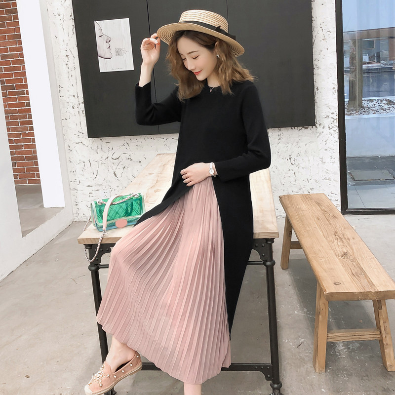 2021 AUTUMN CLOTHES NEW FASHION SPLICING CHIFFON LONG SLEEVE MATERNITY DRESS PREGNANT WOMEN WEAR MIDI LENGTH MATERNITY SKIRTS