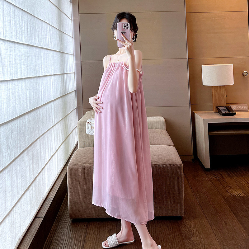 MATERNITY SUMMER 2024 NEW FASHION SUMMER DRESS KNITWEAR TOP + SUNDRESS TWO-PIECE DRESS SET