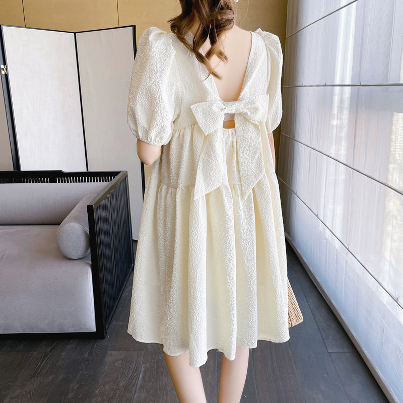 MATERNITY SUMMER SKIRT 2023 SUMMER NEW THREE-DIMENSIONAL HANDMADE FLOWER BOW PLUS SIZE MATERNITY DRESS WOMEN