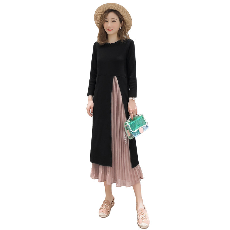 2021 AUTUMN CLOTHES NEW FASHION SPLICING CHIFFON LONG SLEEVE MATERNITY DRESS PREGNANT WOMEN WEAR MIDI LENGTH MATERNITY SKIRTS