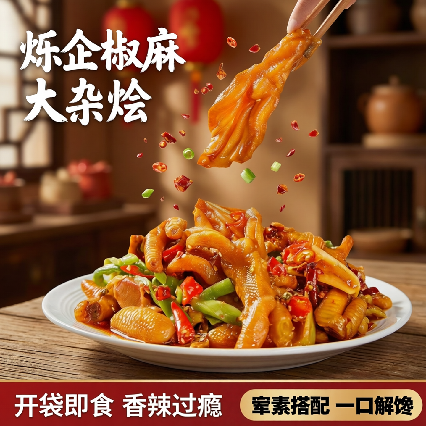 烁企椒麻大杂烩贡菜无骨鸭爪鸡胗鸡爪脚筋三角骨开袋即食天天特价