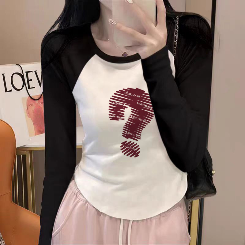 大码胖mm200斤插肩长袖T恤女2025春秋新款小个子修身显瘦拼色上衣