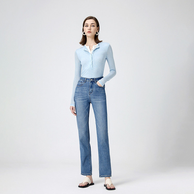 集也莱卡四面弹烟管裤女2025春季修身显瘦设计感九分直筒法棍裤