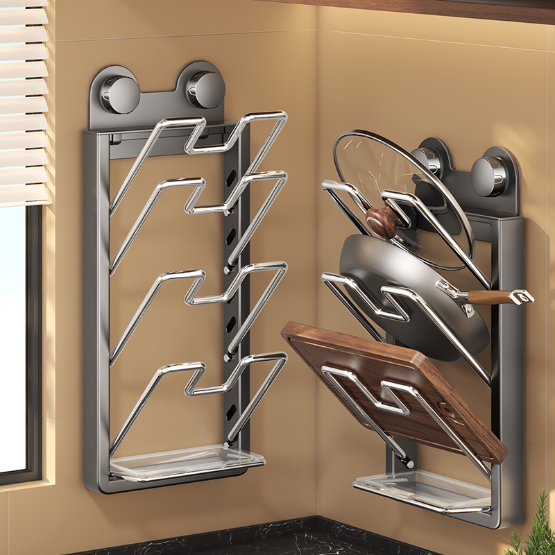 壁挂式不锈钢锅盖架收纳神器