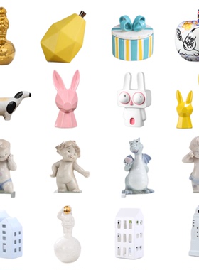 创意北欧陶瓷彩色卡通公仔摆件