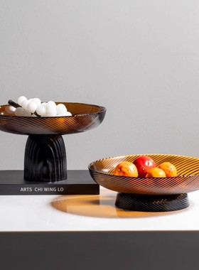 北欧轻奢琥珀双拼色玻璃果盘