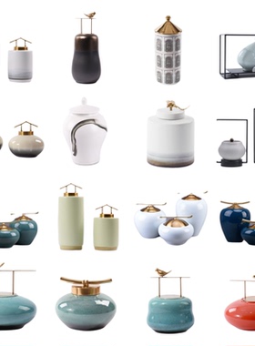 新中式铜蜻蜓陶瓷罐摆件样板间酒店会所茶室客厅书房书柜酒柜摆件