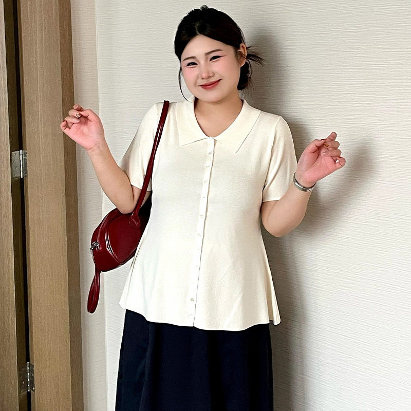 新款23870大码女装休闲polo领上衣女短袖t恤2026夏胖mm冰丝针织衫