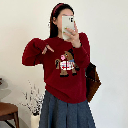 乃粒23688大码女装提花小马毛衣女宽松慵懒上衣2025冬胖mm针织衫