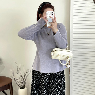 乃粒23116大码女装半高领打底衫上衣2025秋款胖mm荷叶边针织衫女