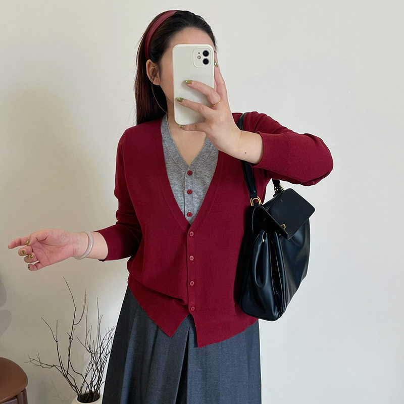 乃粒23668大码女装撞色假两件针织开衫25冬胖mm休闲宽松毛衣外套