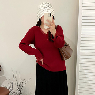 乃粒23531大码女装设计感花边上衣气质毛衣2025冬胖mm打底针织衫