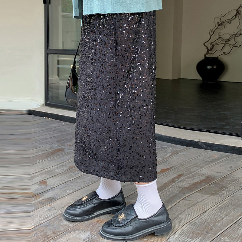 大码女装亮片半裙女a字包臀裙2024乃粒胖mm显瘦半身裙NQ1057