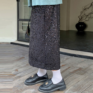 胖mm显瘦半身裙NQ1057乃粒 亮片半裙女a字包臀裙2024新款 大码 女装