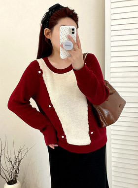 乃粒大码女装设计感钩花针织衫2025秋款胖mm休闲宽松上衣女23192