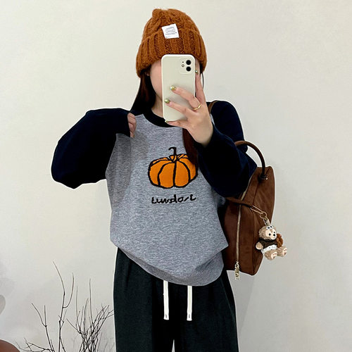 乃粒23722大码女装撞色插肩袖针织衫2025冬胖mm休闲宽松提花毛衣