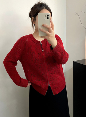 乃粒23907大码女装双拉链外套女休闲上衣2026春胖mm宽松针织开衫