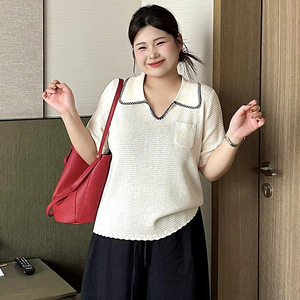 大码女装polo领上衣2026夏款胖mm百搭休闲针织短袖t恤女23951正品