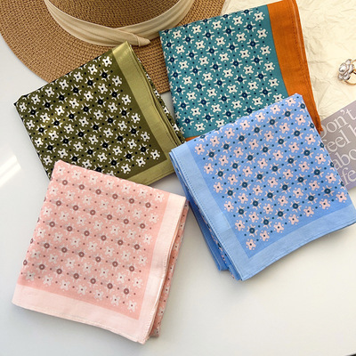 韩系复古纯棉碎花波点小方巾