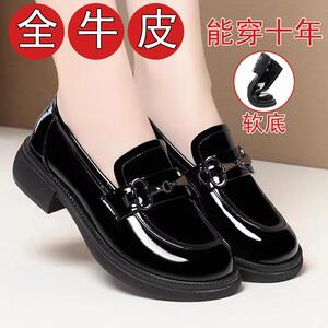 全牛皮真皮乐福鞋女平底春秋新款低跟英伦风小皮鞋妈妈鞋软底单鞋