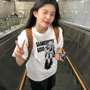 夏季纯棉短袖t恤女2026新款爆款美式正肩设计感宽松显瘦重磅上衣