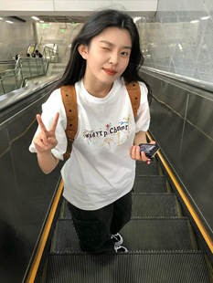 夏季纯棉短袖t恤女重磅新款爆款正肩美式小众设计感宽松半袖上衣
