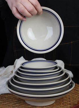 中式复古双线蒸菜碗农家乐土陶碗陶瓷蒸碗酒碗油碟碗火锅店蘸料碗