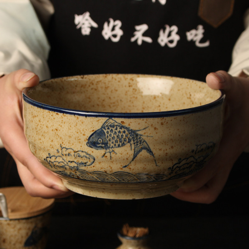 复古鱼图汤面碗家用复古大号吃面碗陶瓷兰州牛肉面碗中式拉面碗