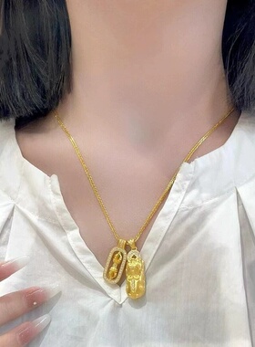 韦雪同款铜镀黄金项链貔貅金刚杵镶钻吊坠叠戴轻奢锁骨链送女友