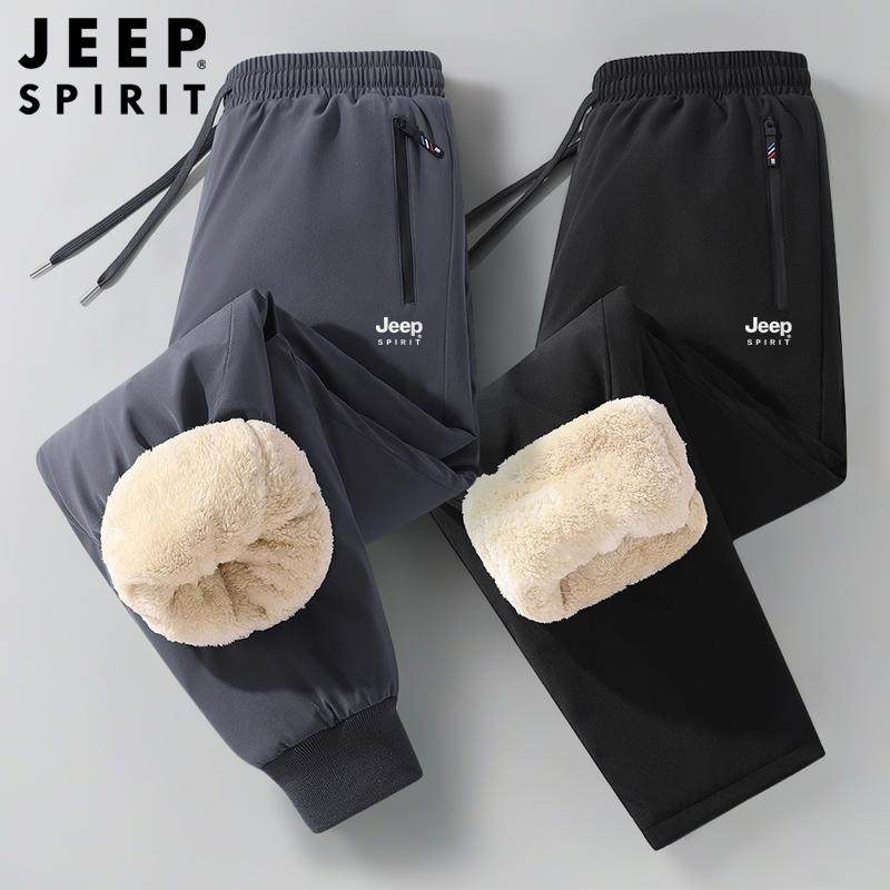 JEEP冬季男士羊羔绒裤子加绒加厚束脚直筒棉裤休闲卫裤保暖运动裤