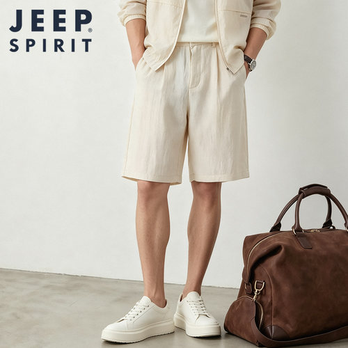 JEEP男士夏季棉麻老钱风五分裤