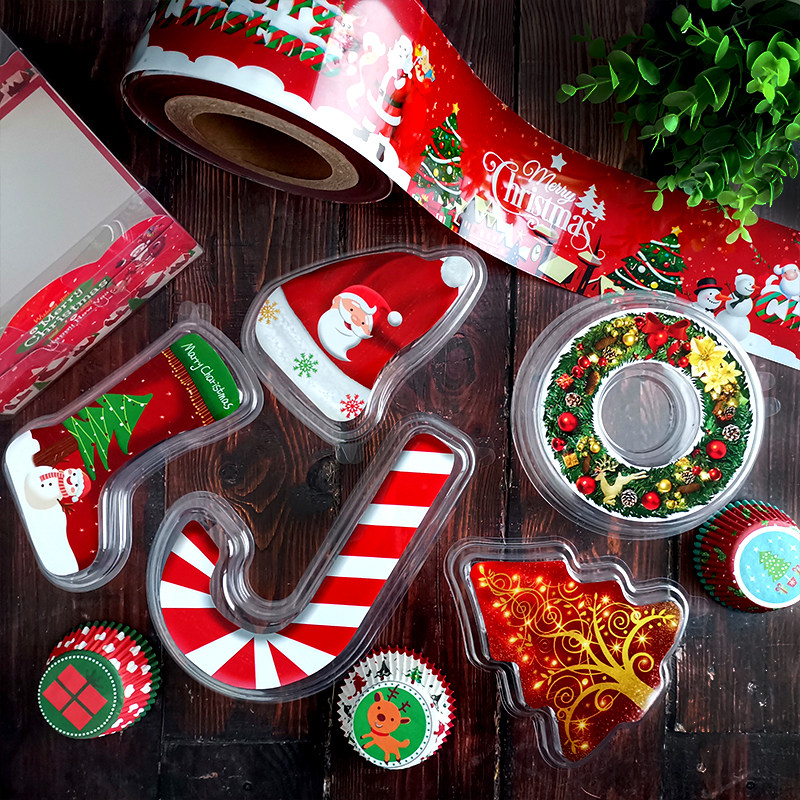 圣诞节慕斯球蛋糕盒围边西点盒苹果盒纸袋插件摆件自束袋丝彩带