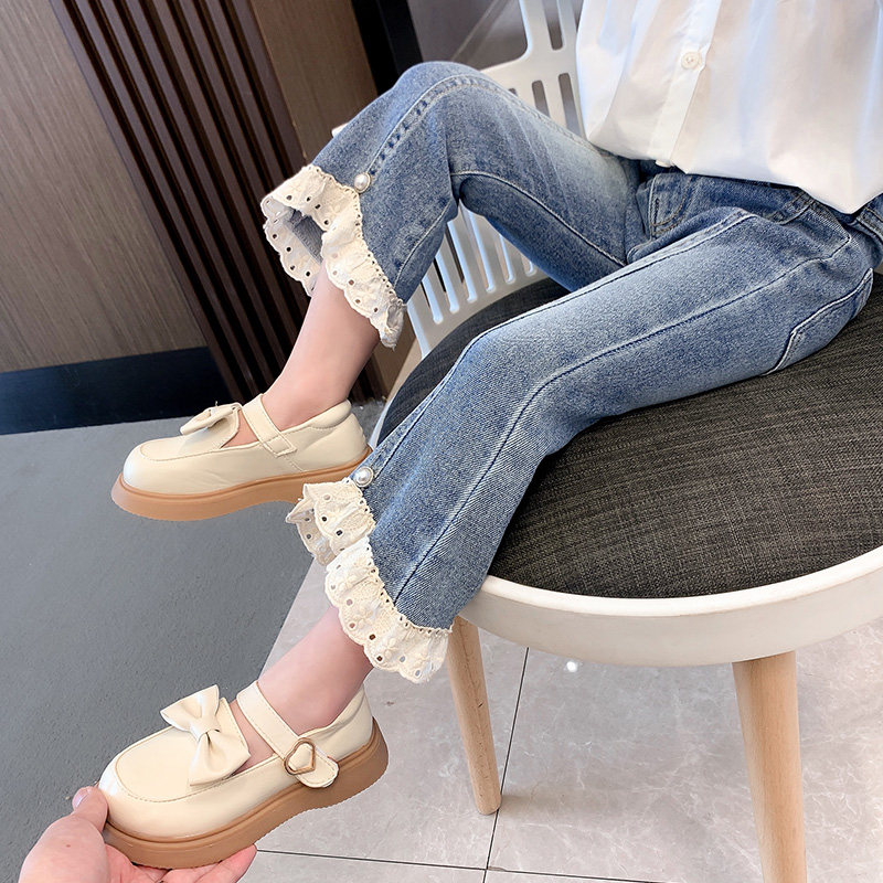 女童春秋款牛仔裤儿童春季洋气喇叭裤2023新款春装网红长裤小女孩
