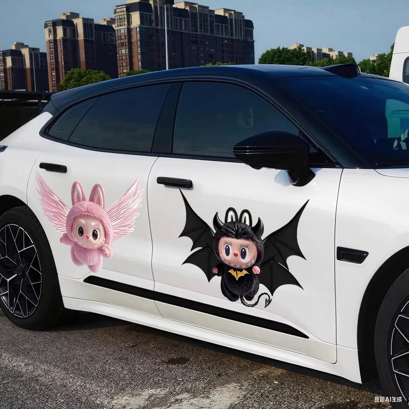 labubu天使恶魔拉布布车贴汽车贴纸车身划痕遮挡贴泡泡玛特装饰贴