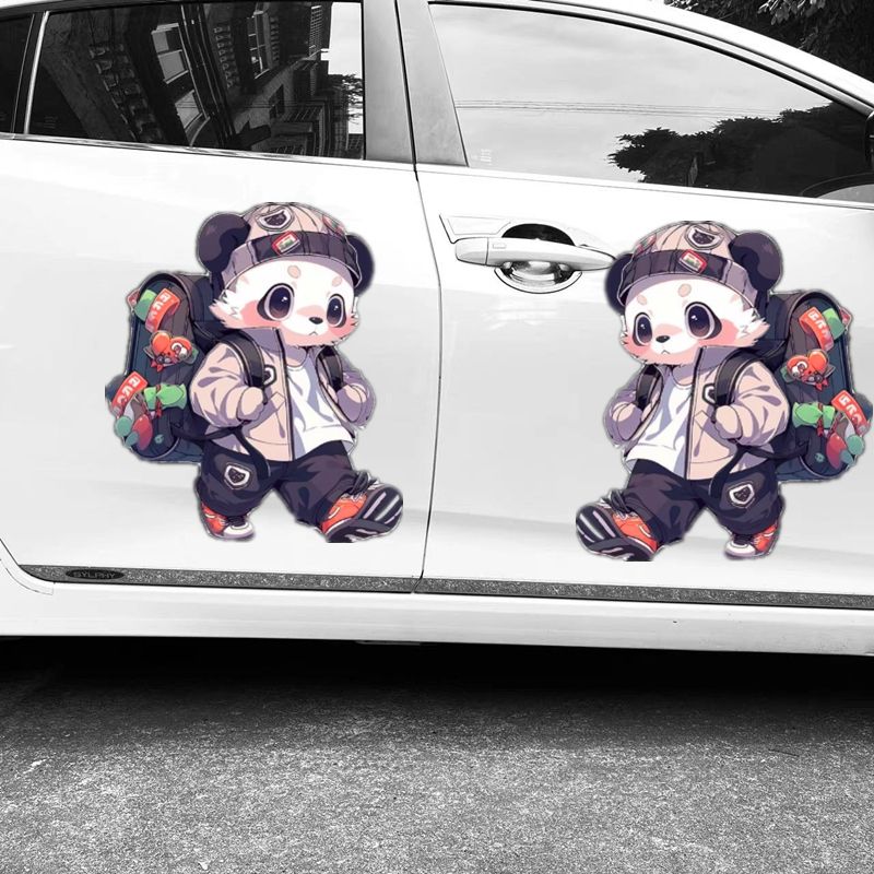 可爱卡通丛林探险熊猫车贴汽车划痕遮挡贴电动车贴纸防水防晒个性