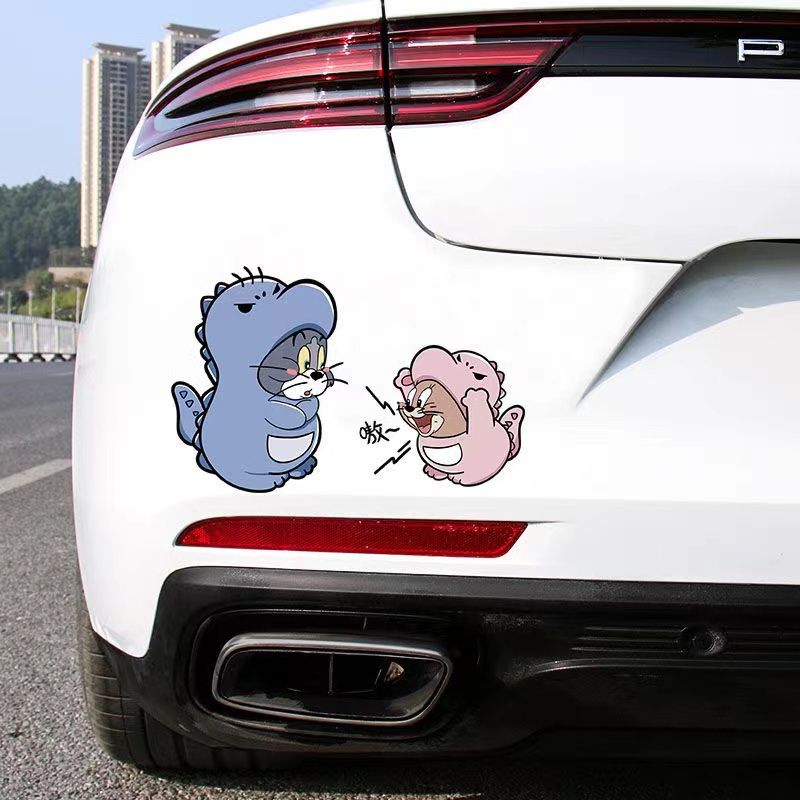 卡通可爱猫和老鼠恐龙车贴汽车划痕遮挡贴纸趣味搞笑装饰贴画防水