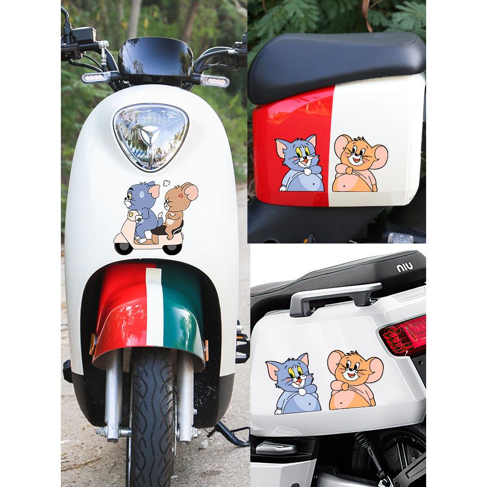 萌趣卡通可爱猫和老鼠电动车贴纸汽车身划痕遮挡装饰贴画防水防晒