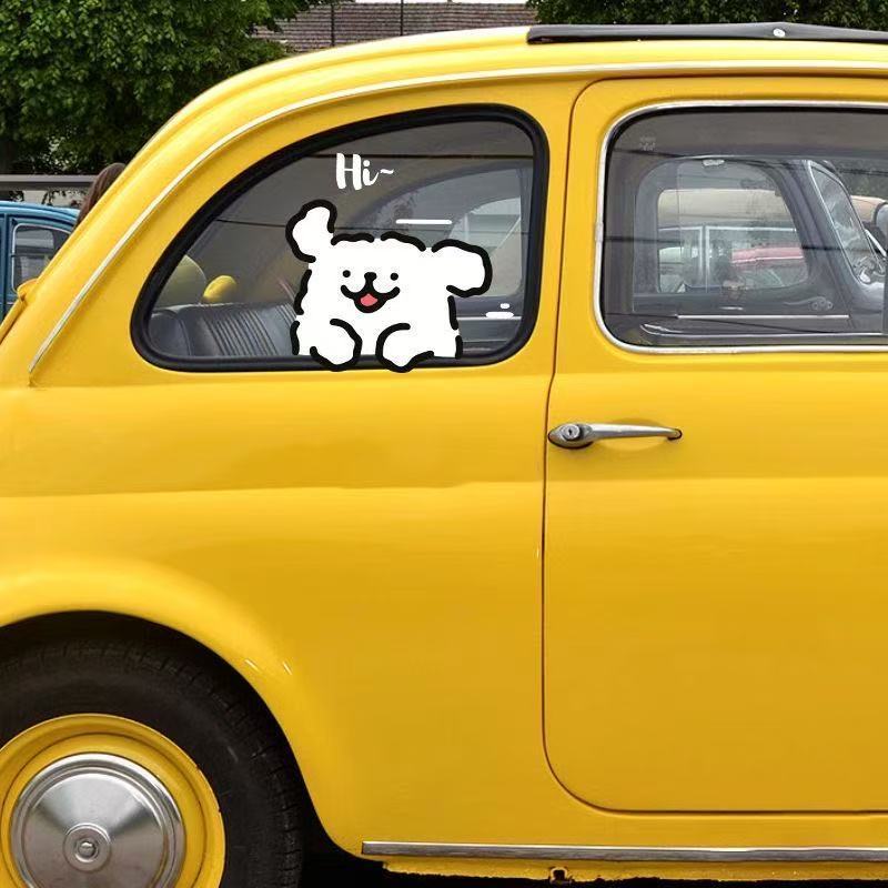 网红简笔画极简风线条小狗车贴汽车三角玻璃车窗装饰贴纸防水防晒