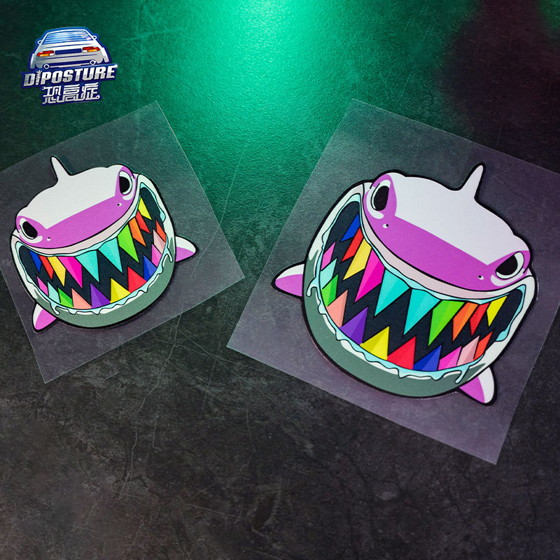 彩色鲨鱼汽车贴纸划痕遮挡卡通动漫车身贴摩托车电动车贴纸装饰贴