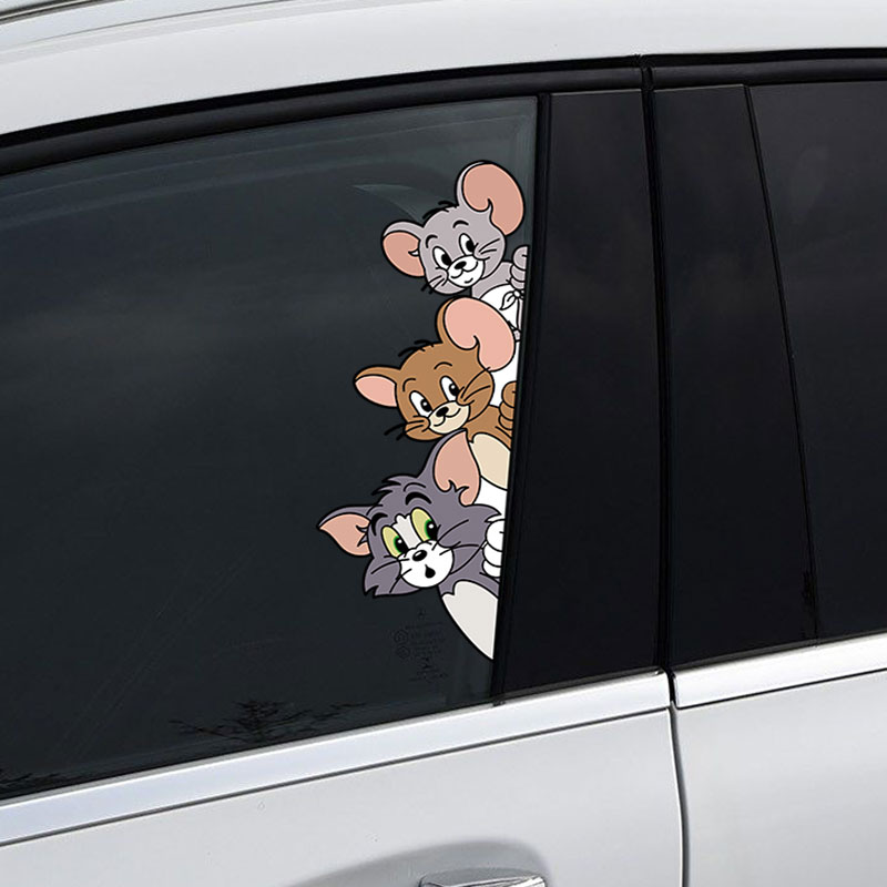 卡通可爱猫和老鼠车贴趣味搞笑汽车门车窗贴划痕遮挡贴纸防水装饰