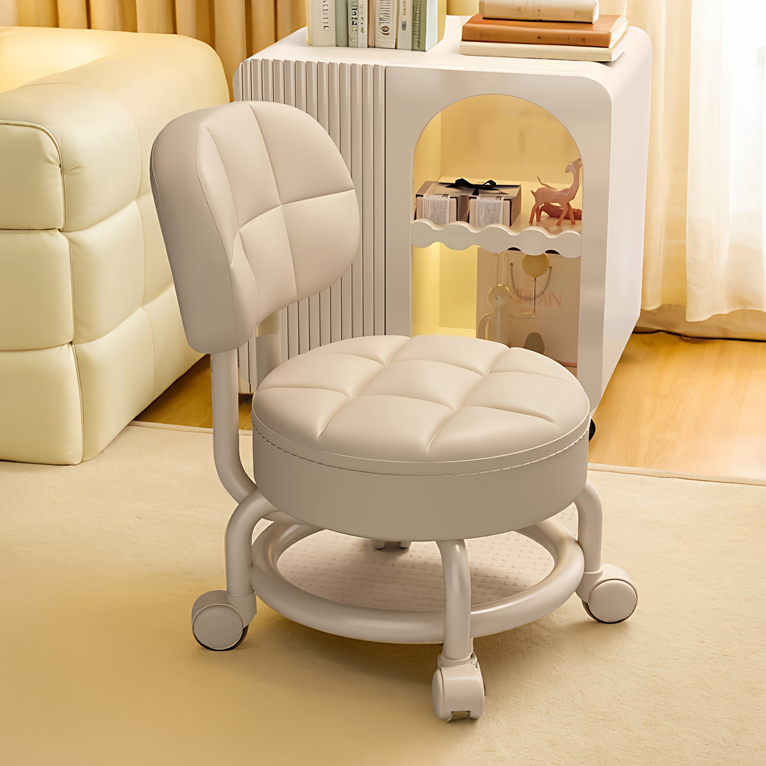 万向轮小凳子带滑轮矮凳家用换鞋靠凳背客厅儿童圆凳软包椅子板凳,住宅家具,矮凳,淘宝优惠券,粉丝福利购,淘宝优惠卷